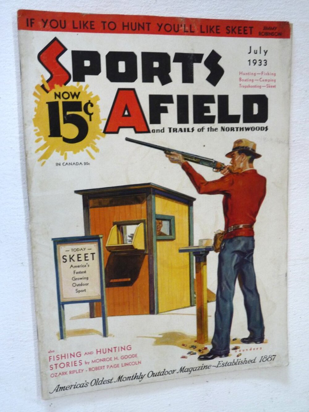 Vintage Sports Afield Magazine, July 1933 Cover art by Norman Saunders.